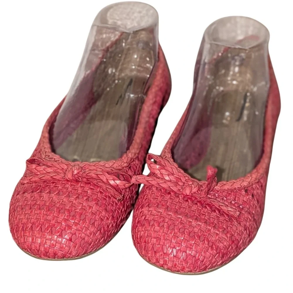 Talbots Womens Pink Woven Faux Nappa Leather Ballet Flats Braided Bow Size 9 NEW